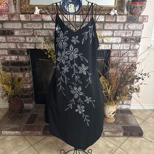 VTG 90s PS PerSeption Women's Black Beaded Floral Dress Sz Small